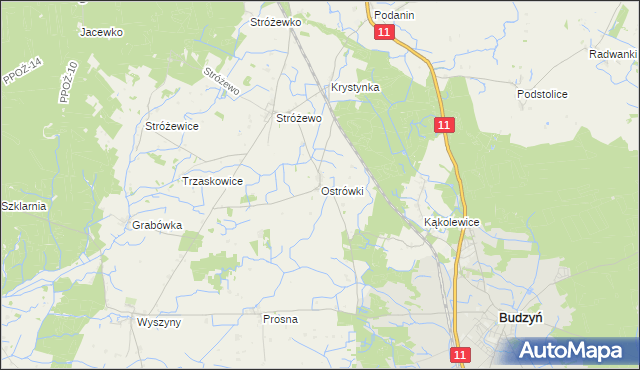 mapa Ostrówki gmina Budzyń, Ostrówki gmina Budzyń na mapie Targeo