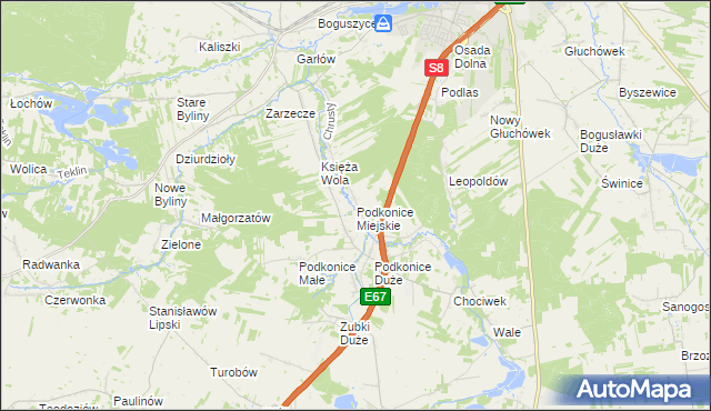 mapa Podkonice Miejskie, Podkonice Miejskie na mapie Targeo