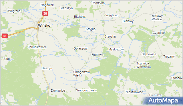 mapa Rudawa gmina Wińsko, Rudawa gmina Wińsko na mapie Targeo