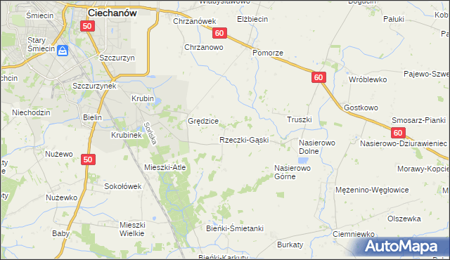 mapa Rzeczki gmina Ciechanów, Rzeczki gmina Ciechanów na mapie Targeo