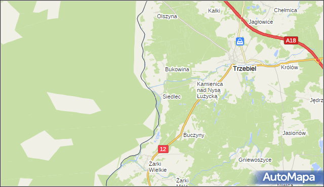 mapa Siedlec gmina Trzebiel, Siedlec gmina Trzebiel na mapie Targeo