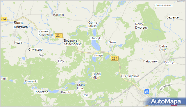 mapa Struga gmina Stara Kiszewa, Struga gmina Stara Kiszewa na mapie Targeo