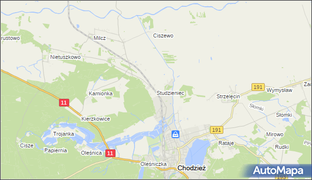 mapa Studzieniec gmina Chodzież, Studzieniec gmina Chodzież na mapie Targeo