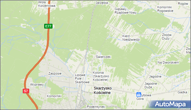 mapa Świerczek gmina Skarżysko Kościelne, Świerczek gmina Skarżysko Kościelne na mapie Targeo
