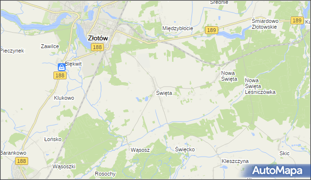 mapa Święta gmina Złotów, Święta gmina Złotów na mapie Targeo