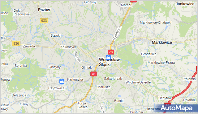 mapa Wodzisławia Śląskiego, Wodzisław Śląski na mapie Targeo