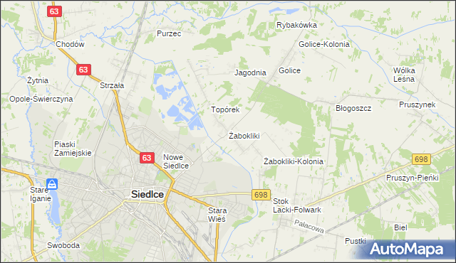 mapa Żabokliki gmina Siedlce, Żabokliki gmina Siedlce na mapie Targeo
