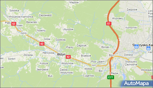 mapa Zagórze gmina Bliżyn, Zagórze gmina Bliżyn na mapie Targeo