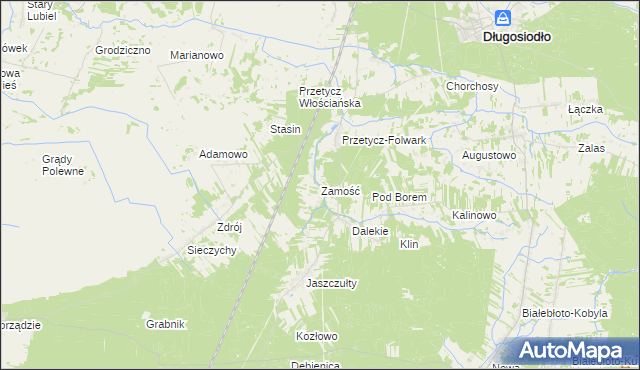 mapa Zamość gmina Długosiodło, Zamość gmina Długosiodło na mapie Targeo