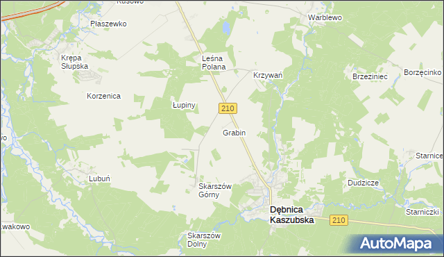 mapa Grabin gmina Dębnica Kaszubska, Grabin gmina Dębnica Kaszubska na mapie Targeo