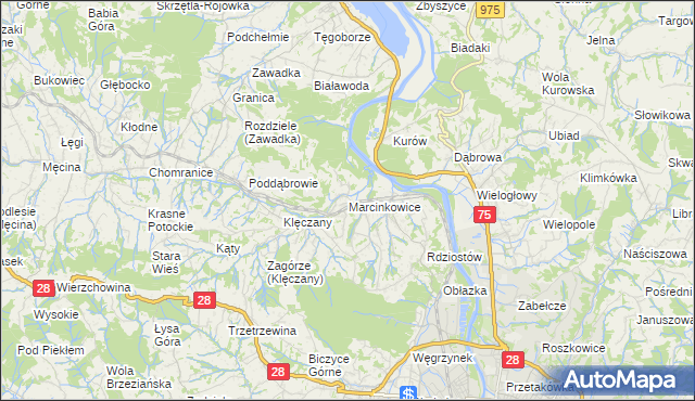 mapa Marcinkowice gmina Chełmiec, Marcinkowice gmina Chełmiec na mapie Targeo