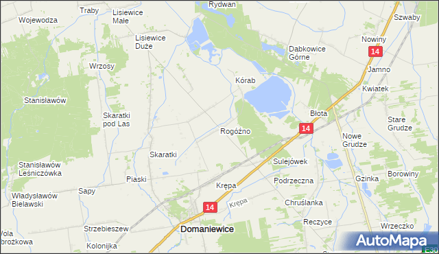 mapa Rogóźno gmina Domaniewice, Rogóźno gmina Domaniewice na mapie Targeo