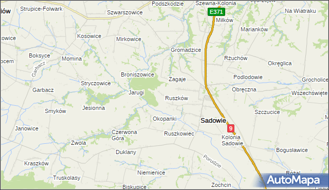 mapa Ruszków gmina Sadowie, Ruszków gmina Sadowie na mapie Targeo