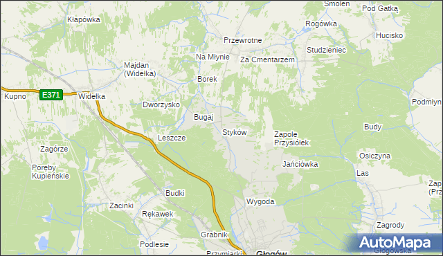 mapa Styków gmina Głogów Małopolski, Styków gmina Głogów Małopolski na mapie Targeo