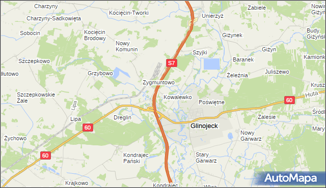 mapa Kowalewko gmina Glinojeck, Kowalewko gmina Glinojeck na mapie Targeo