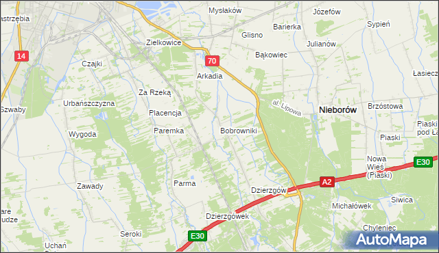 mapa Bobrowniki gmina Nieborów, Bobrowniki gmina Nieborów na mapie Targeo