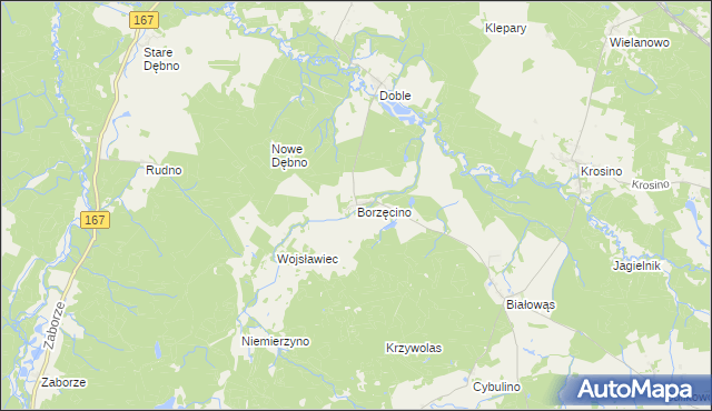 mapa Borzęcino gmina Barwice, Borzęcino gmina Barwice na mapie Targeo