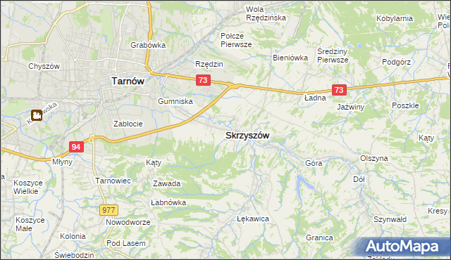 mapa Skrzyszów powiat tarnowski, Skrzyszów powiat tarnowski na mapie Targeo