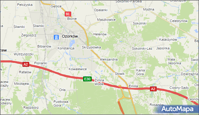 mapa Aleksandria gmina Ozorków, Aleksandria gmina Ozorków na mapie Targeo