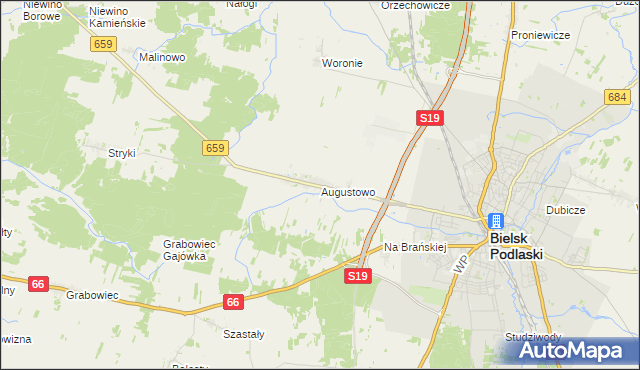 mapa Augustowo gmina Bielsk Podlaski, Augustowo gmina Bielsk Podlaski na mapie Targeo