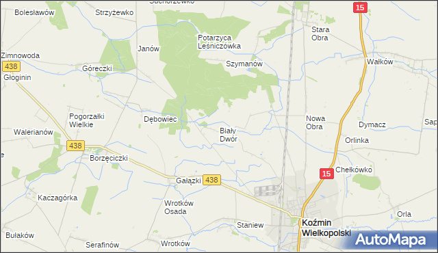 mapa Biały Dwór gmina Koźmin Wielkopolski, Biały Dwór gmina Koźmin Wielkopolski na mapie Targeo