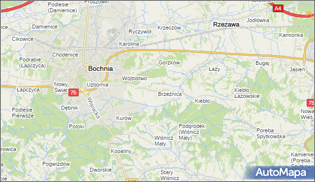 mapa Brzeźnica gmina Bochnia, Brzeźnica gmina Bochnia na mapie Targeo