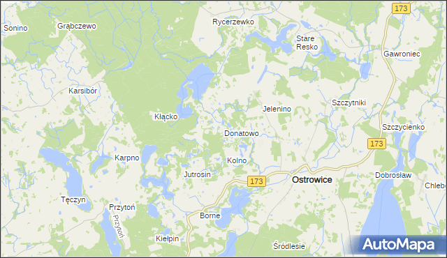 mapa Donatowo gmina Ostrowice, Donatowo gmina Ostrowice na mapie Targeo