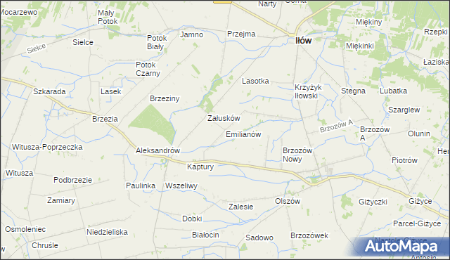 mapa Emilianów gmina Iłów, Emilianów gmina Iłów na mapie Targeo