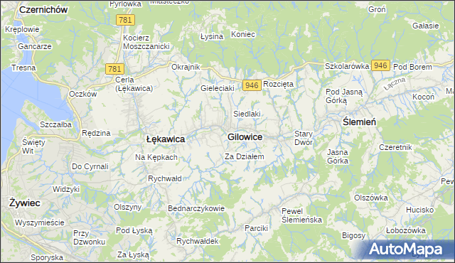 mapa Gilowice powiat żywiecki, Gilowice powiat żywiecki na mapie Targeo