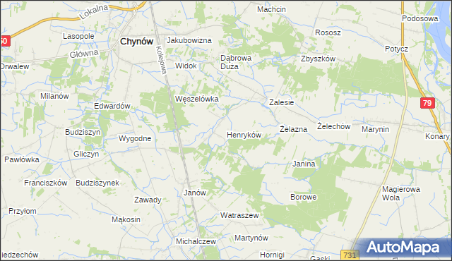 mapa Henryków gmina Chynów, Henryków gmina Chynów na mapie Targeo