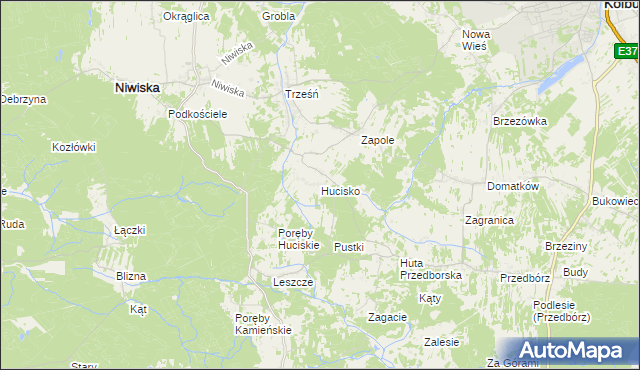 mapa Hucisko gmina Niwiska, Hucisko gmina Niwiska na mapie Targeo