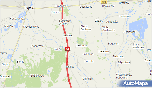 mapa Jasionna gmina Piątek, Jasionna gmina Piątek na mapie Targeo