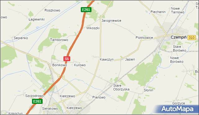 mapa Kawczyn gmina Kościan, Kawczyn gmina Kościan na mapie Targeo