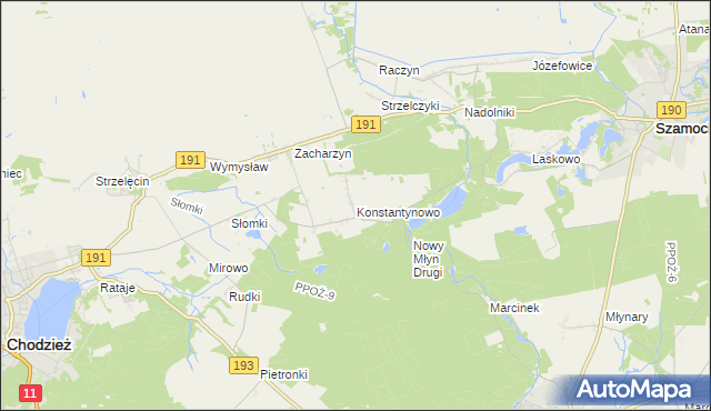 mapa Konstantynowo gmina Chodzież, Konstantynowo gmina Chodzież na mapie Targeo