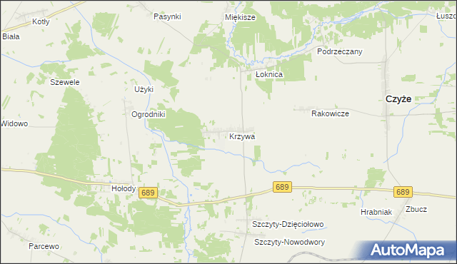 mapa Krzywa gmina Bielsk Podlaski, Krzywa gmina Bielsk Podlaski na mapie Targeo