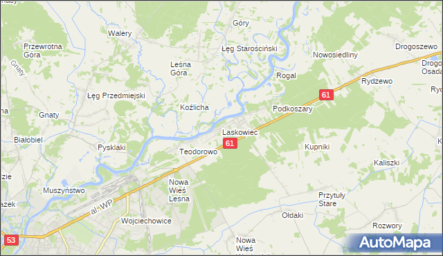 mapa Laskowiec gmina Rzekuń, Laskowiec gmina Rzekuń na mapie Targeo