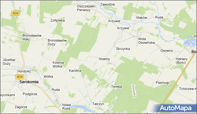 mapa Nowiny gmina Borki, Nowiny gmina Borki na mapie Targeo