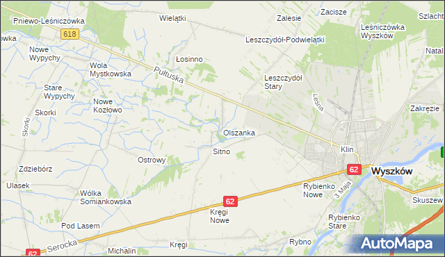 mapa Olszanka gmina Wyszków, Olszanka gmina Wyszków na mapie Targeo