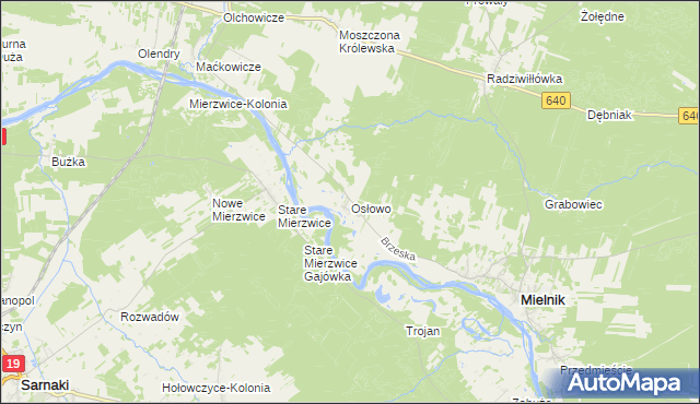 mapa Osłowo gmina Mielnik, Osłowo gmina Mielnik na mapie Targeo