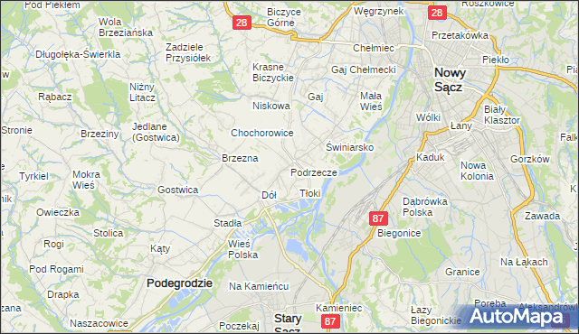 mapa Podrzecze gmina Podegrodzie, Podrzecze gmina Podegrodzie na mapie Targeo