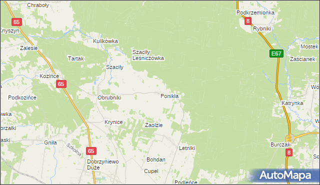 mapa Ponikła gmina Dobrzyniewo Duże, Ponikła gmina Dobrzyniewo Duże na mapie Targeo