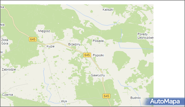 mapa Popiołki gmina Zbójna, Popiołki gmina Zbójna na mapie Targeo