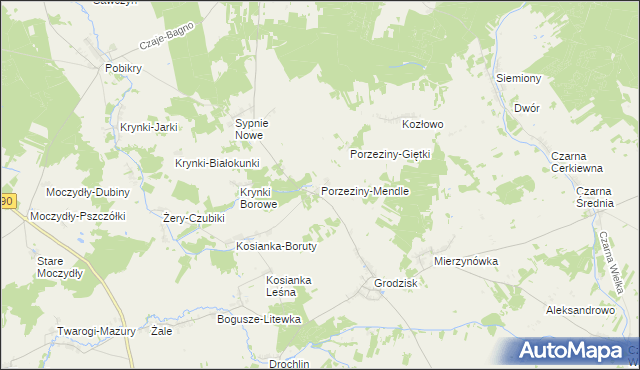 mapa Porzeziny-Mendle, Porzeziny-Mendle na mapie Targeo