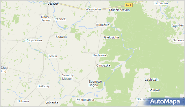 mapa Rudawka gmina Janów, Rudawka gmina Janów na mapie Targeo