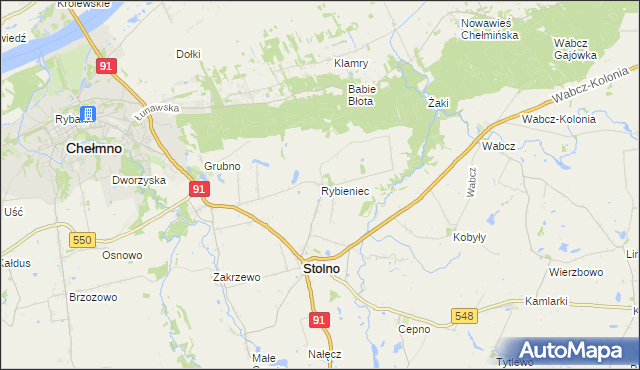 mapa Rybieniec gmina Stolno, Rybieniec gmina Stolno na mapie Targeo