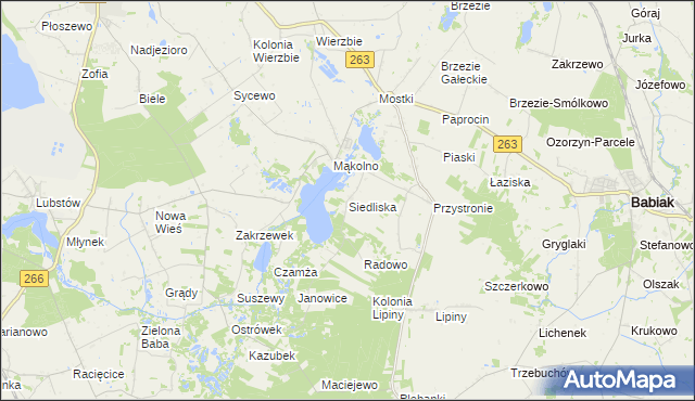 mapa Siedliska gmina Sompolno, Siedliska gmina Sompolno na mapie Targeo