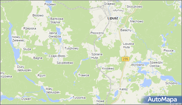 mapa Szklana Huta gmina Lipusz, Szklana Huta gmina Lipusz na mapie Targeo