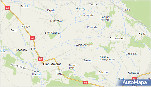 mapa Wierzchowiny gmina Ulan-Majorat, Wierzchowiny gmina Ulan-Majorat na mapie Targeo