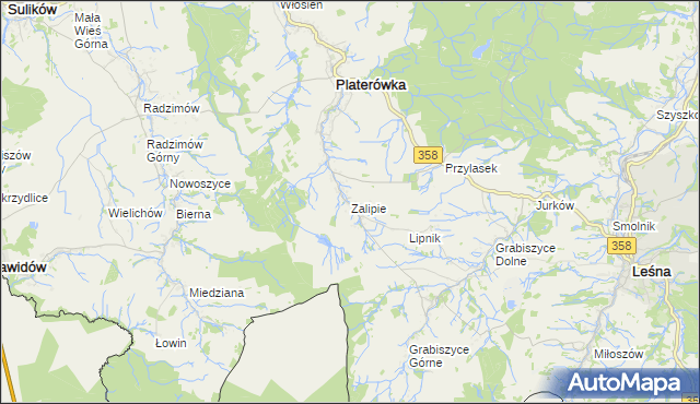 mapa Zalipie gmina Platerówka, Zalipie gmina Platerówka na mapie Targeo