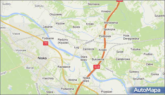 mapa Zarzecze gmina Nisko, Zarzecze gmina Nisko na mapie Targeo